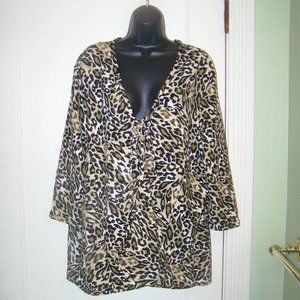 Rouge Womens Plus Top Leopard Print Tunic Jacket